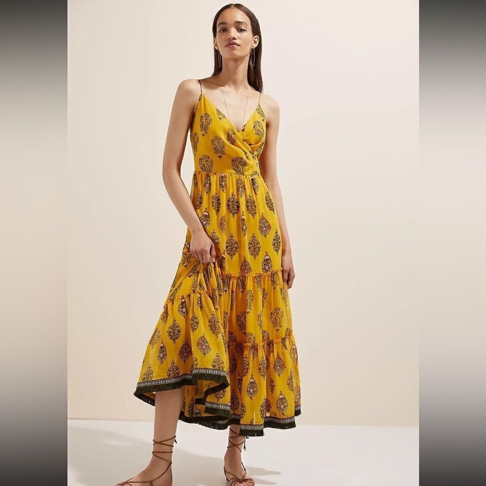 New Anthropologie Sachin & Babi Tiered Midi Dress Yellow Size 8